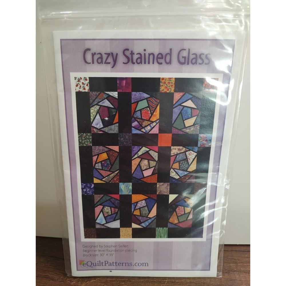 Crazy Stained Glass Block Quilt Pattern Beginner Level Foundation Piecing P18